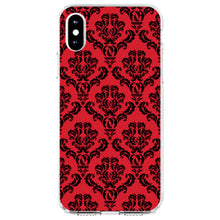 DistinctInk® Clear Shockproof Hybrid Case for Apple iPhone / Samsung Galaxy / Google Pixel - Red Black Damask Pattern