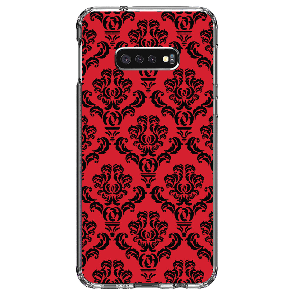 Red Black Damask Pattern Clear Shockproof iPhone Case, view 18