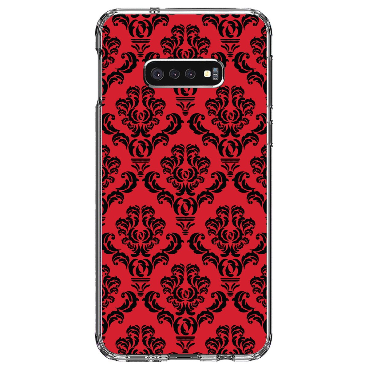 Red Black Damask Pattern Clear Shockproof iPhone Case, view 18