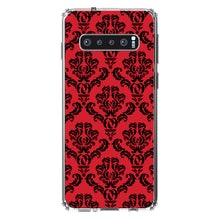 DistinctInk® Clear Shockproof Hybrid Case for Apple iPhone / Samsung Galaxy / Google Pixel - Red Black Damask Pattern