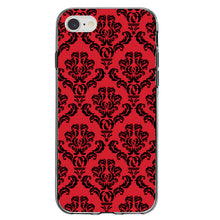DistinctInk® Clear Shockproof Hybrid Case for Apple iPhone / Samsung Galaxy / Google Pixel - Red Black Damask Pattern