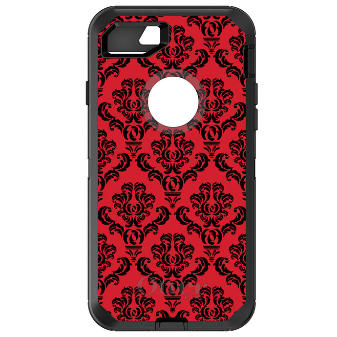DistinctInk™ OtterBox Defender Series Case for Apple iPhone / Samsung Galaxy / Google Pixel - Red Black Damask Pattern