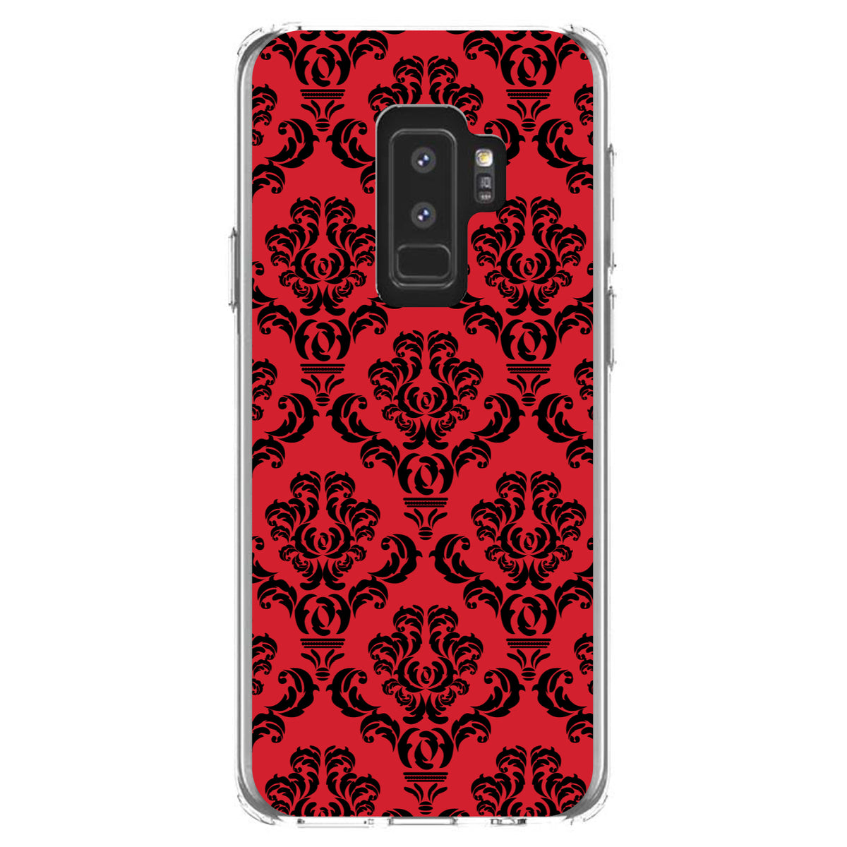 Red Black Damask Pattern Clear Shockproof iPhone Case, view 20