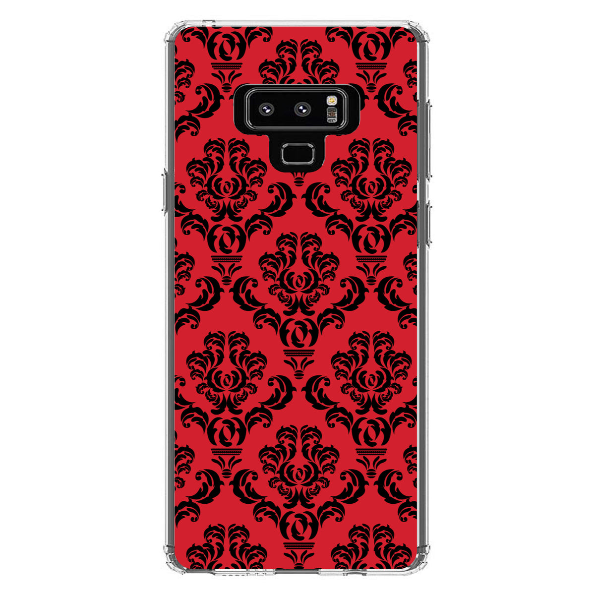 Red Black Damask Pattern Clear Shockproof iPhone Case, view 11