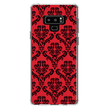 DistinctInk® Clear Shockproof Hybrid Case for Apple iPhone / Samsung Galaxy / Google Pixel - Red Black Damask Pattern