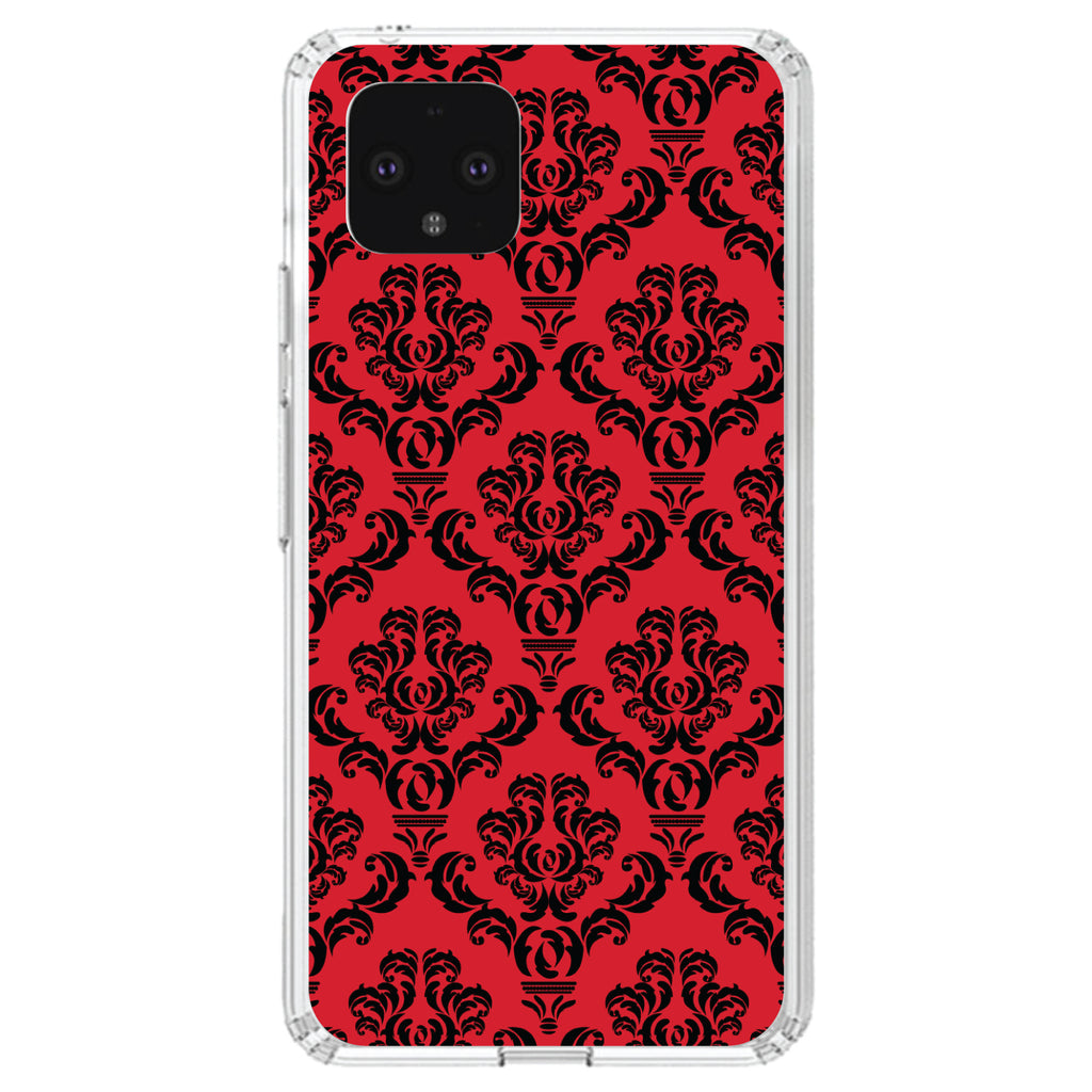 Red Black Damask Pattern Clear Shockproof iPhone Case, view 23