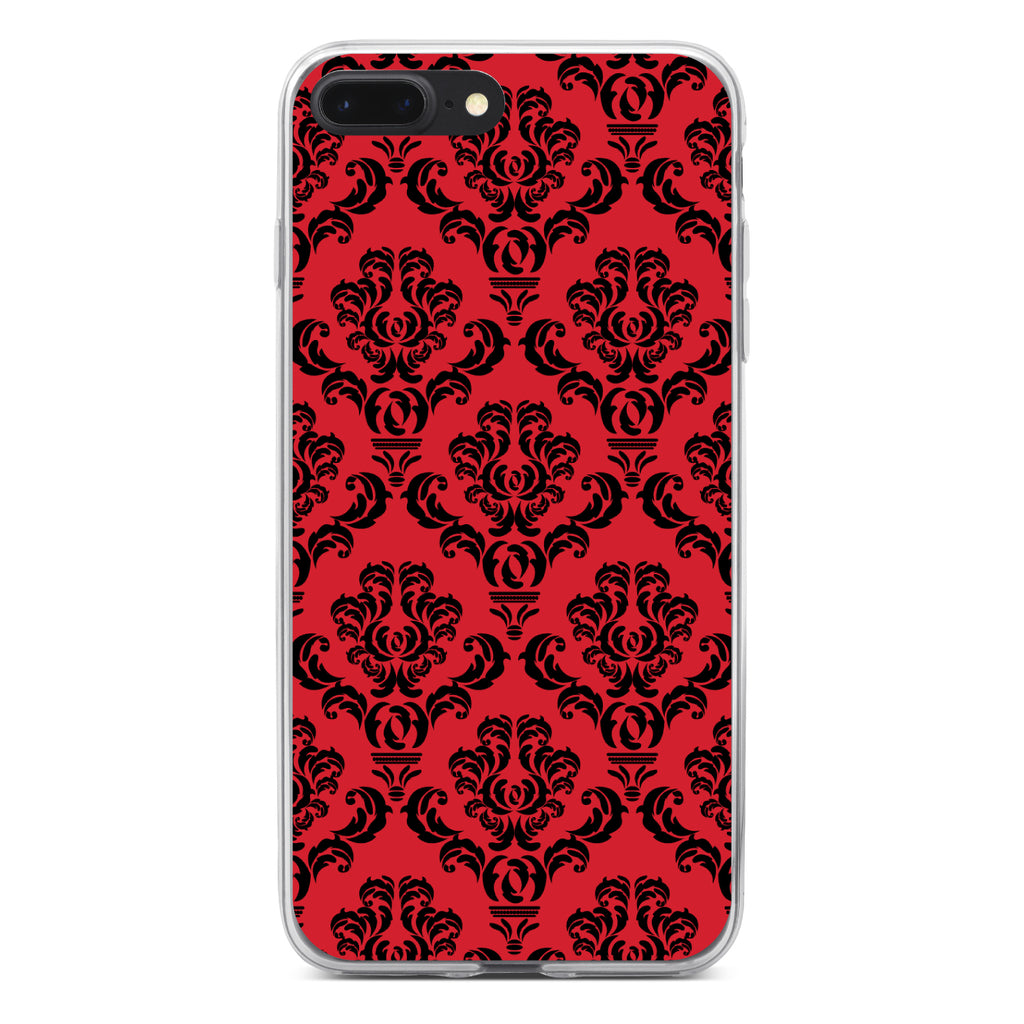 Red Black Damask Pattern Clear Shockproof iPhone Case, view 6