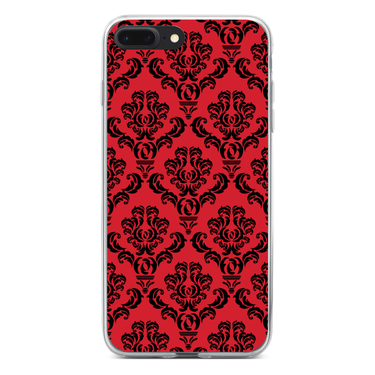 Red Black Damask Pattern Clear Shockproof iPhone Case, view 6