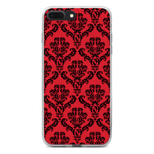 DistinctInk® Clear Shockproof Hybrid Case for Apple iPhone / Samsung Galaxy / Google Pixel - Red Black Damask Pattern