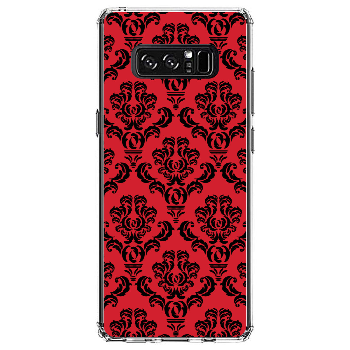 Red Black Damask Pattern Clear Shockproof iPhone Case, view 12