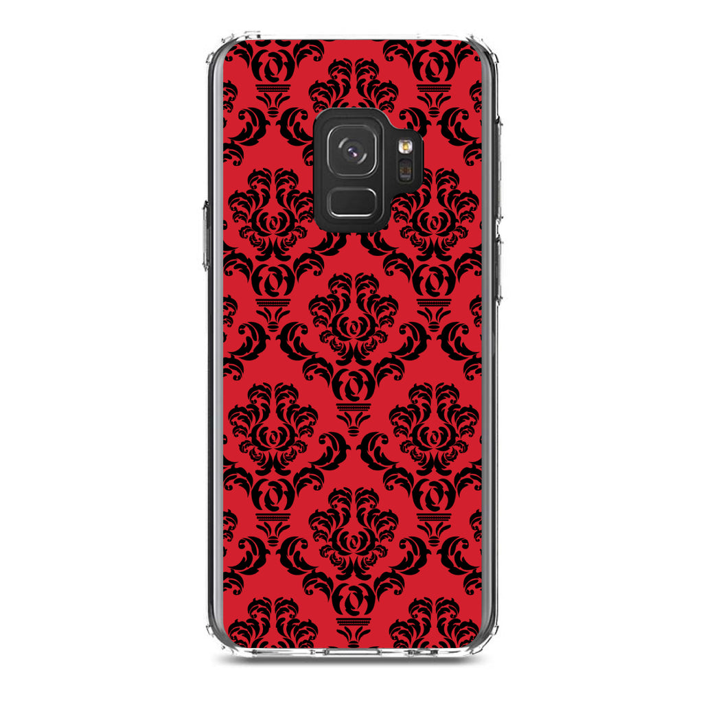Red Black Damask Pattern Clear Shockproof iPhone Case, view 19