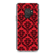 DistinctInk® Clear Shockproof Hybrid Case for Apple iPhone / Samsung Galaxy / Google Pixel - Red Black Damask Pattern