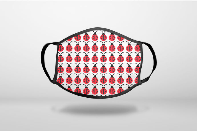 Red White Black Lady Bugs - 3-Ply Reusable Soft Face Mask Covering, Unisex, Cotton Inner Layer