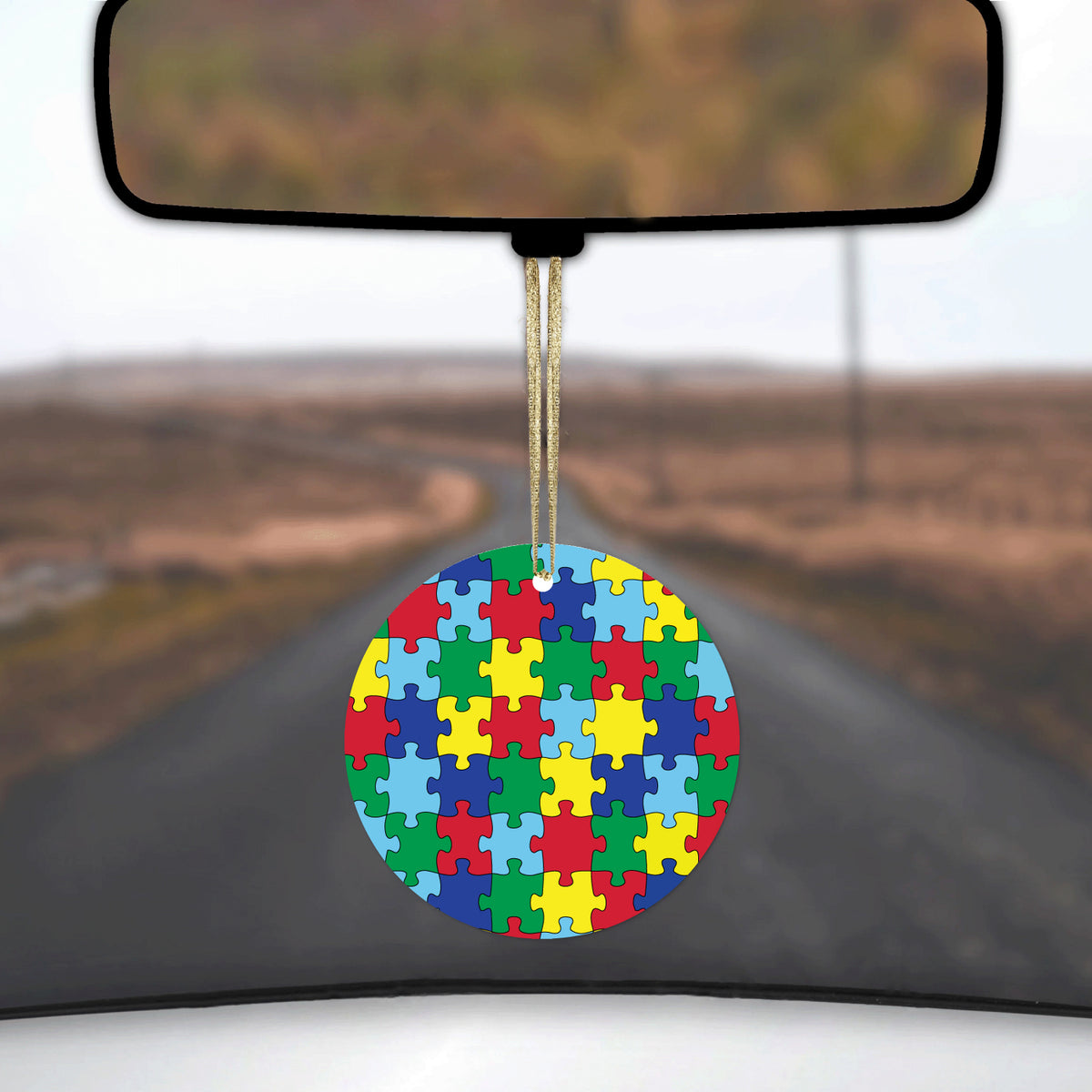 Primary Color Puzzle Pieces Autism Ceramic Ornament, view 3