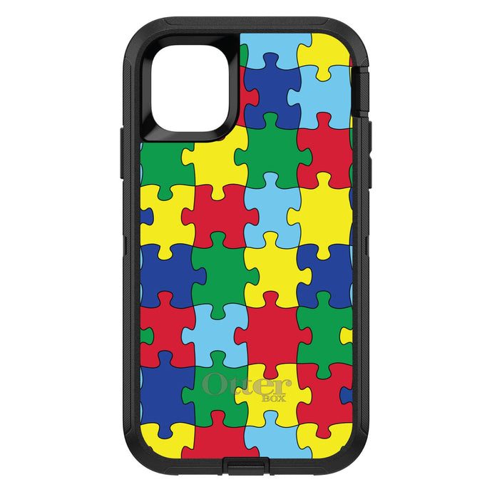 DistinctInk™ OtterBox Defender Series Case for Apple iPhone / Samsung Galaxy / Google Pixel - Primary Color Puzzle Pieces Autism