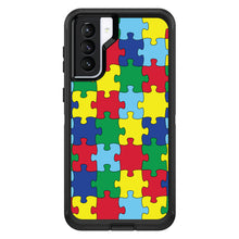 DistinctInk™ OtterBox Defender Series Case for Apple iPhone / Samsung Galaxy / Google Pixel - Primary Color Puzzle Pieces Autism