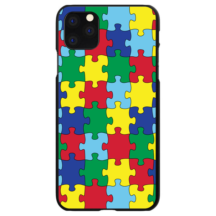 DistinctInk® Hard Plastic Snap-On Case for Apple iPhone or Samsung Galaxy - Primary Color Puzzle Pieces Autism