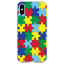 DistinctInk® Clear Shockproof Hybrid Case for Apple iPhone / Samsung Galaxy / Google Pixel - Primary Color Puzzle Pieces Autism