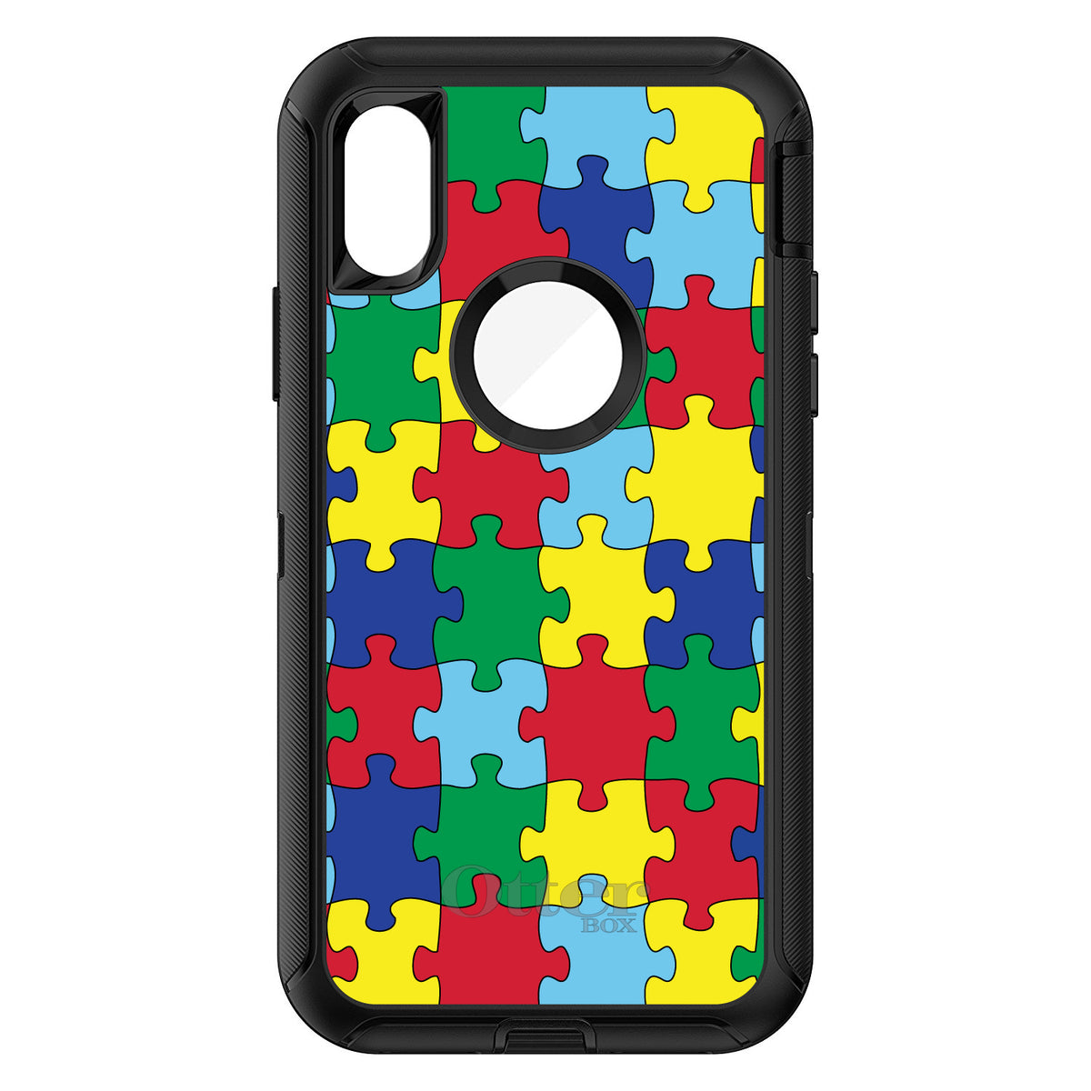 Primary Color Puzzle Pieces Autism OtterBox Defender Case for iPhone & Galaxy, view 3
