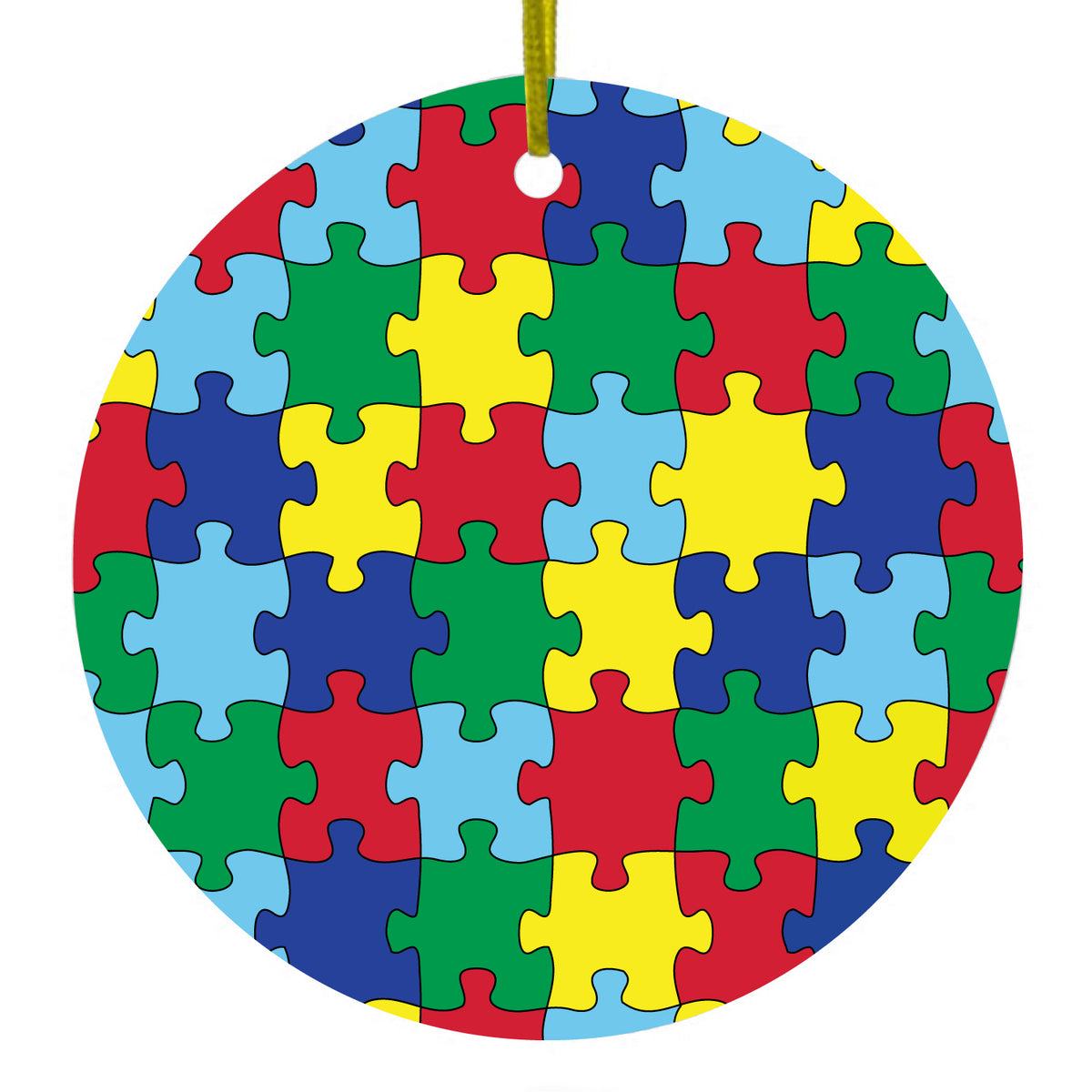 Primary Color Puzzle Pieces Autism Ceramic Ornament