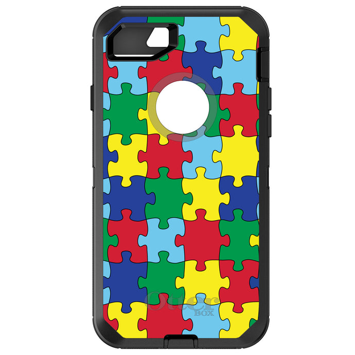 DistinctInk™ OtterBox Defender Series Case for Apple iPhone / Samsung Galaxy / Google Pixel - Primary Color Puzzle Pieces Autism