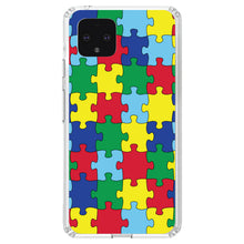 DistinctInk® Clear Shockproof Hybrid Case for Apple iPhone / Samsung Galaxy / Google Pixel - Primary Color Puzzle Pieces Autism