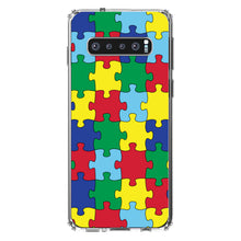 DistinctInk® Clear Shockproof Hybrid Case for Apple iPhone / Samsung Galaxy / Google Pixel - Primary Color Puzzle Pieces Autism