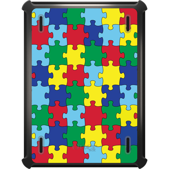 DistinctInk™ OtterBox Defender Series Case for Apple iPad / iPad Pro / iPad Air / iPad Mini - Primary Color Puzzle Pieces Autism