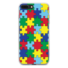 DistinctInk® Clear Shockproof Hybrid Case for Apple iPhone / Samsung Galaxy / Google Pixel - Primary Color Puzzle Pieces Autism