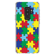 DistinctInk® Clear Shockproof Hybrid Case for Apple iPhone / Samsung Galaxy / Google Pixel - Primary Color Puzzle Pieces Autism