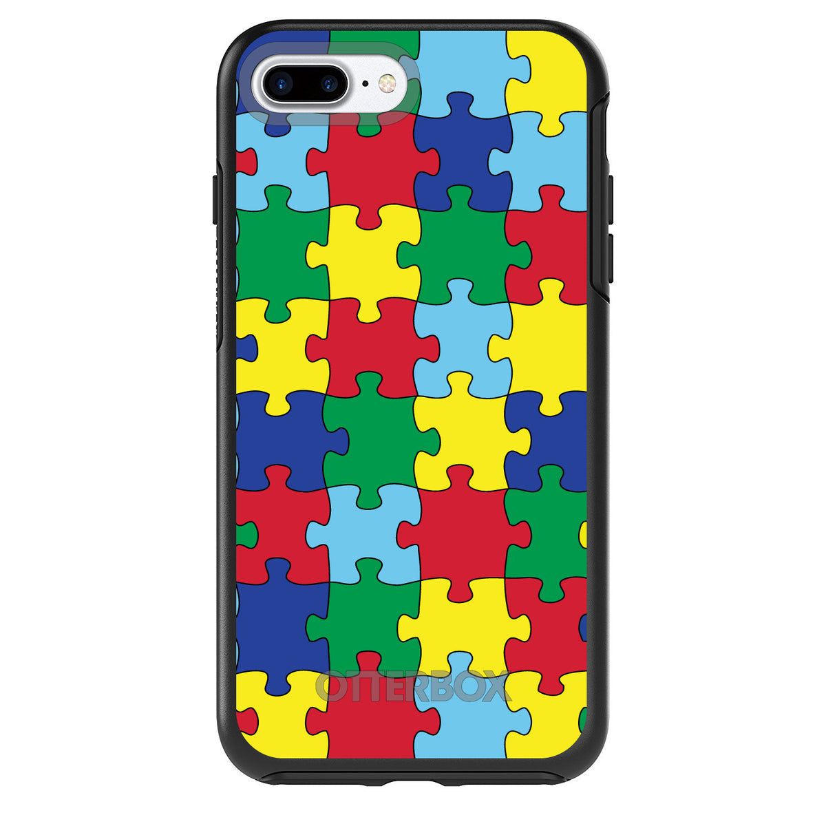 Primary Color Puzzle Pieces Autism OtterBox Symmetry Case for iPhone & Galaxy, view 2