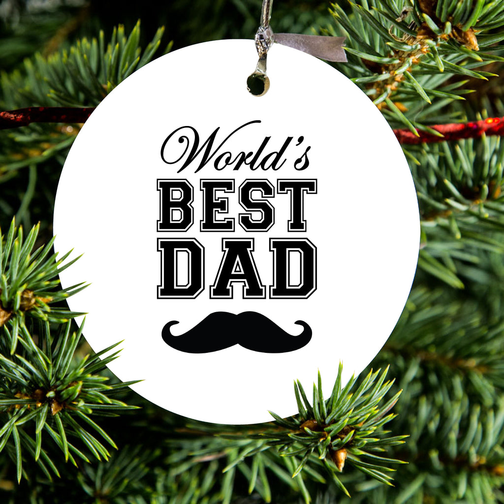 Black World's Best Dad Moustache Ceramic Ornament, view 2