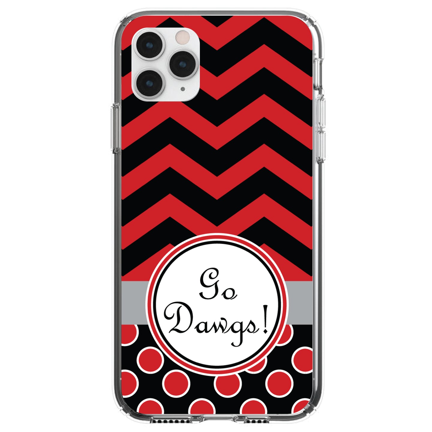 DistinctInk® Clear Shockproof Hybrid Case for Apple iPhone / Samsung Galaxy / Google Pixel - Red Black Go Dawgs
