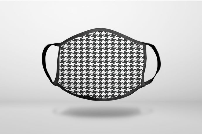Black White Houndstooth Pattern - 3-Ply Reusable Soft Face Mask Covering, Unisex, Cotton Inner Layer