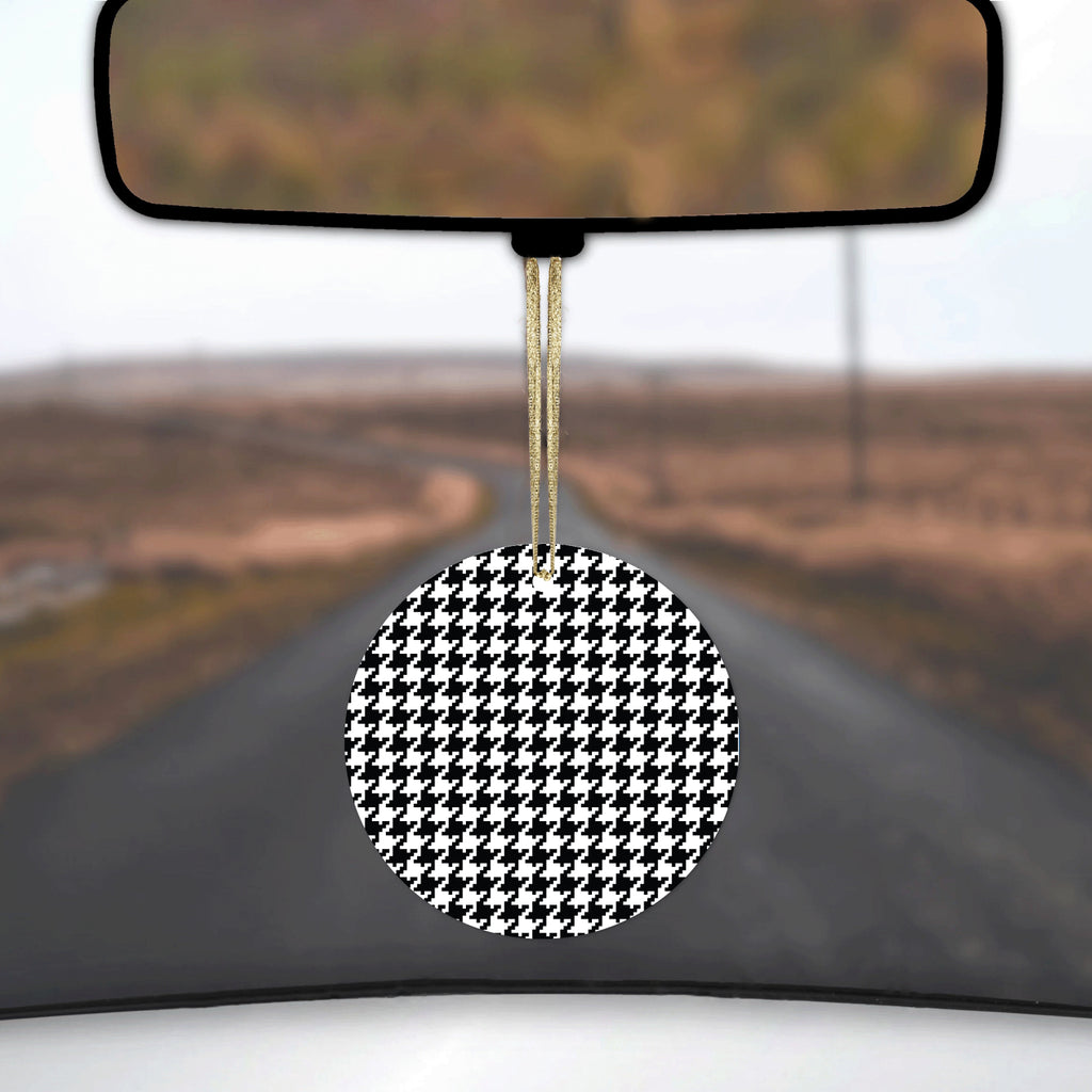 Black White Houndstooth Pattern Ceramic Ornament, view 3