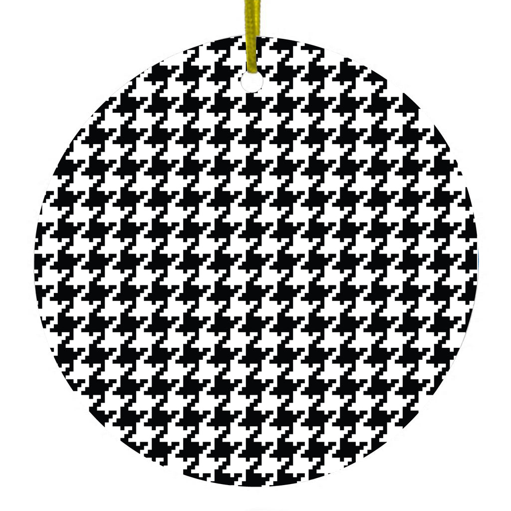 Black White Houndstooth Pattern Ceramic Ornament