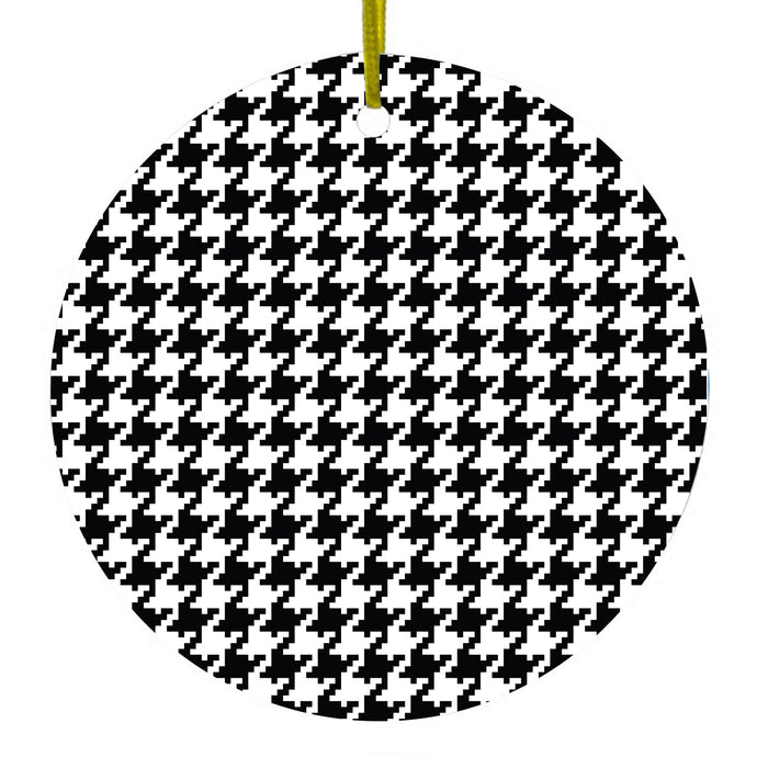 Black White Houndstooth Pattern Ceramic Ornament