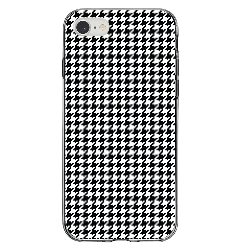 Black White Houndstooth Pattern Clear Shockproof iPhone Case, view 5