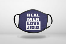 Navy Real Men Love Jesus - 3-Ply Reusable Soft Face Mask Covering, Unisex, Cotton Inner Layer