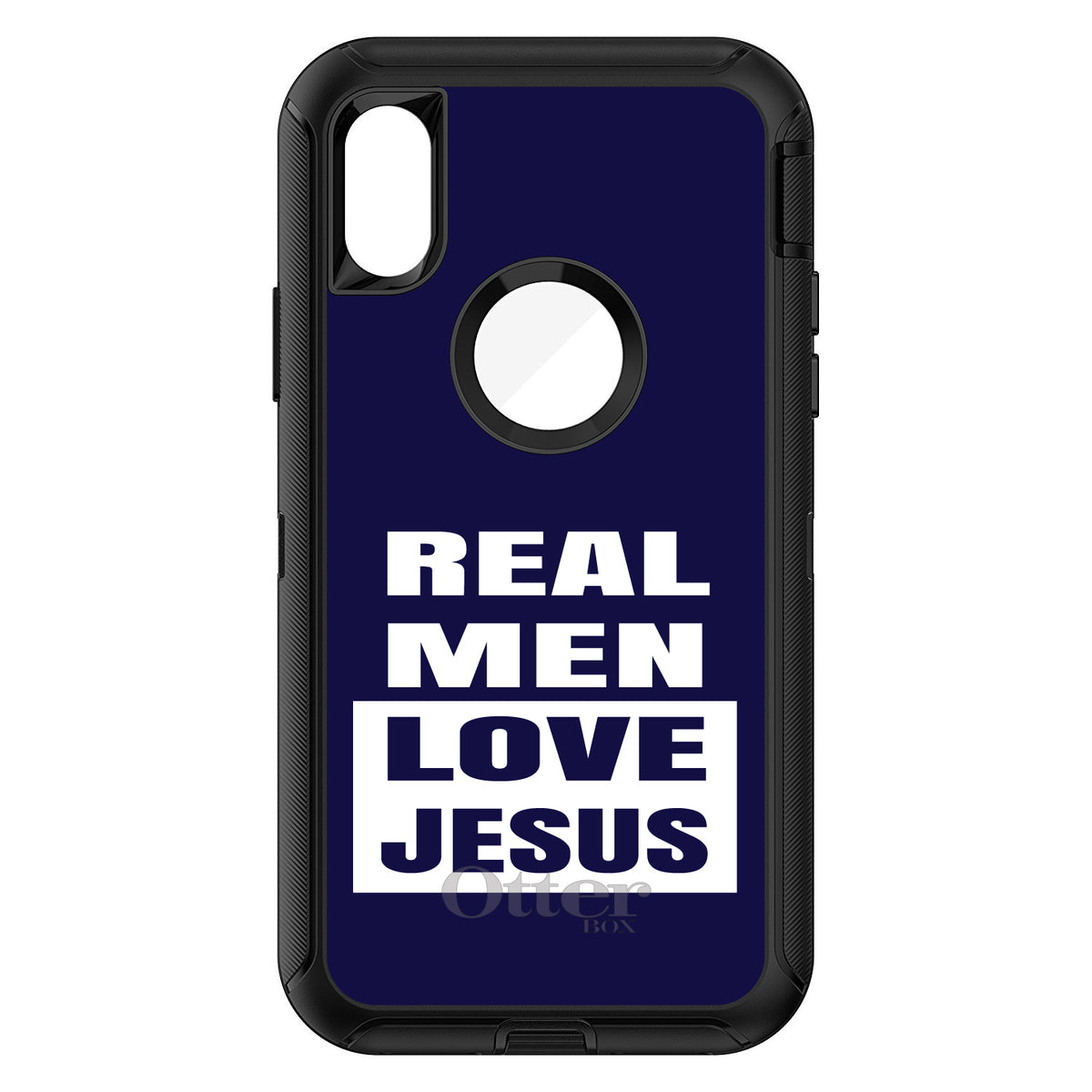 Navy Real Men Love Jesus OtterBox Defender Case for iPhone & Galaxy, view 3