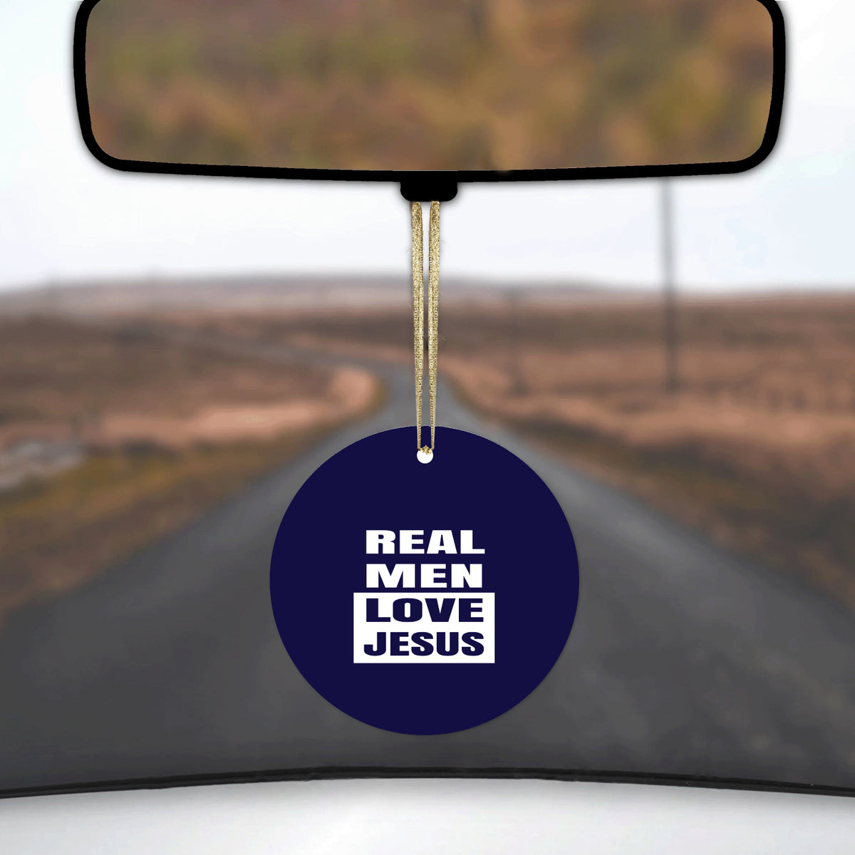 Navy Real Men Love Jesus Ceramic Ornament, view 3