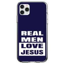 DistinctInk® Clear Shockproof Hybrid Case for Apple iPhone / Samsung Galaxy / Google Pixel - Navy Real Men Love Jesus