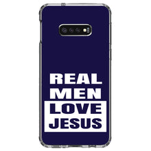 DistinctInk® Clear Shockproof Hybrid Case for Apple iPhone / Samsung Galaxy / Google Pixel - Navy Real Men Love Jesus
