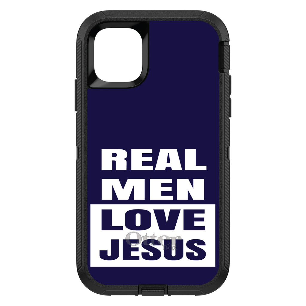 Navy Real Men Love Jesus OtterBox Defender Case for iPhone & Galaxy, view 2