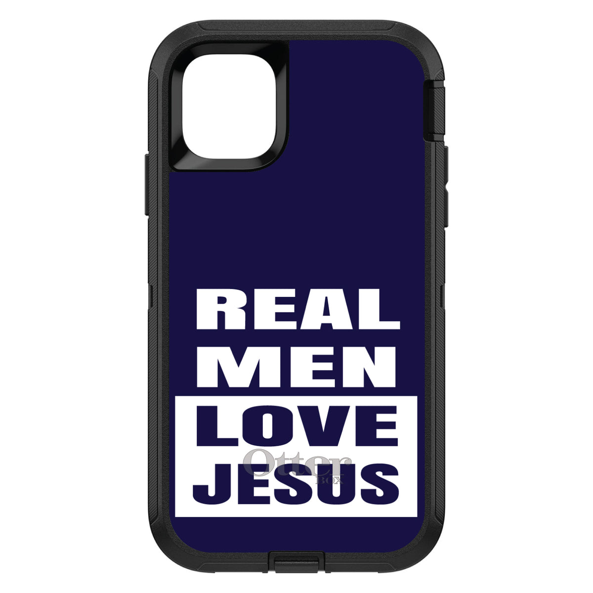 Navy Real Men Love Jesus OtterBox Defender Case for iPhone & Galaxy, view 2