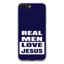 DistinctInk® Clear Shockproof Hybrid Case for Apple iPhone / Samsung Galaxy / Google Pixel - Navy Real Men Love Jesus