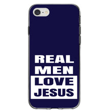 DistinctInk® Clear Shockproof Hybrid Case for Apple iPhone / Samsung Galaxy / Google Pixel - Navy Real Men Love Jesus