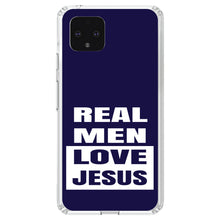 DistinctInk® Clear Shockproof Hybrid Case for Apple iPhone / Samsung Galaxy / Google Pixel - Navy Real Men Love Jesus