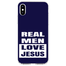 DistinctInk® Clear Shockproof Hybrid Case for Apple iPhone / Samsung Galaxy / Google Pixel - Navy Real Men Love Jesus