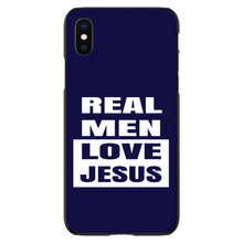 DistinctInk® Hard Plastic Snap-On Case for Apple iPhone or Samsung Galaxy - Navy Real Men Love Jesus